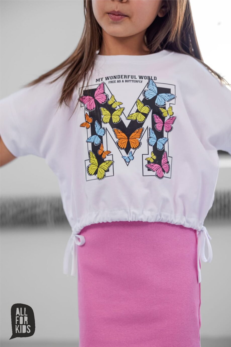 Komplet rebraste obleke in majice Butterfly